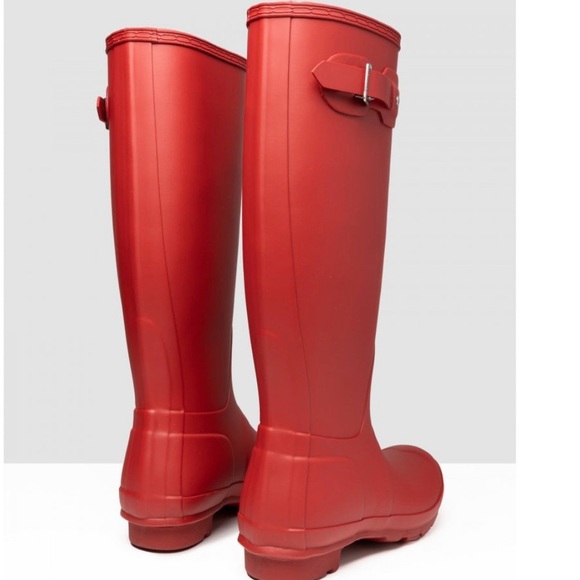 Hunter Original Womens Red Round Toe Knee High Pull on Rain Boots Size 7 - Picture 2 of 4